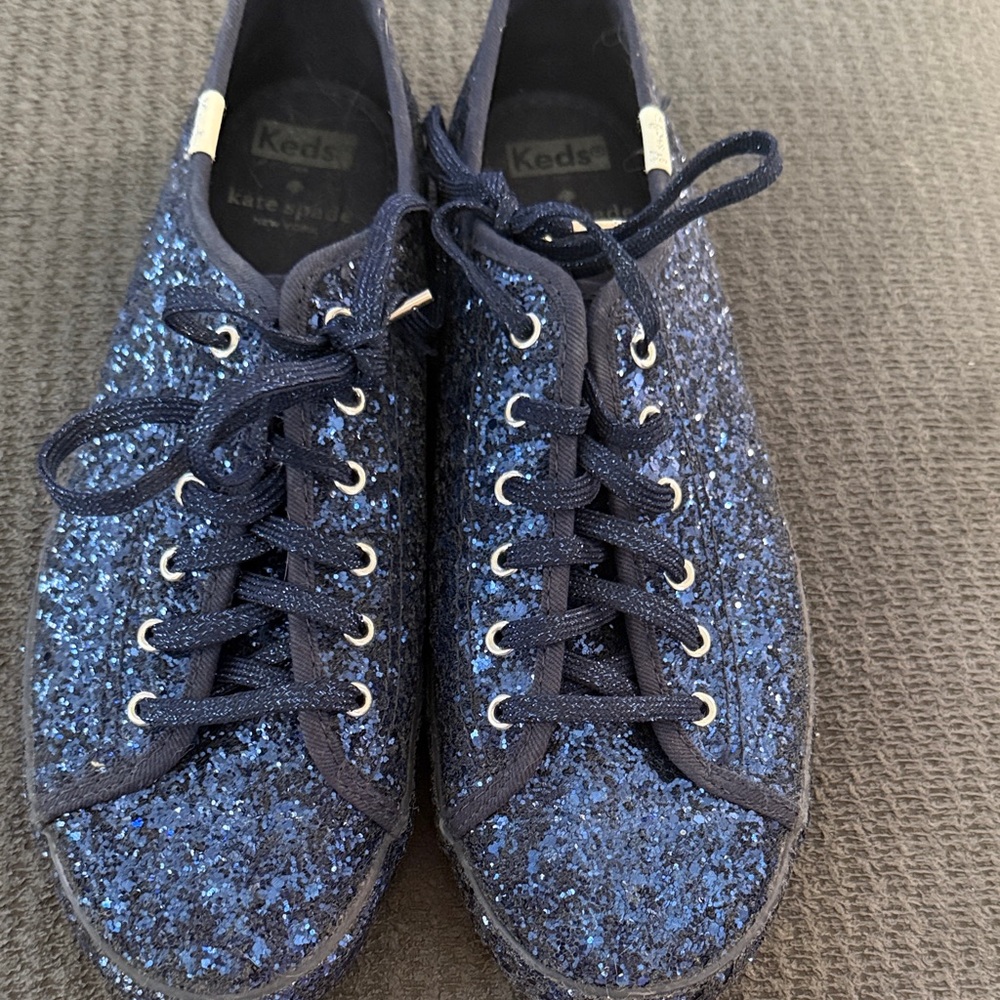 Kate Spade X Keds Navy Blue Glitter Lace-Up Sneakers